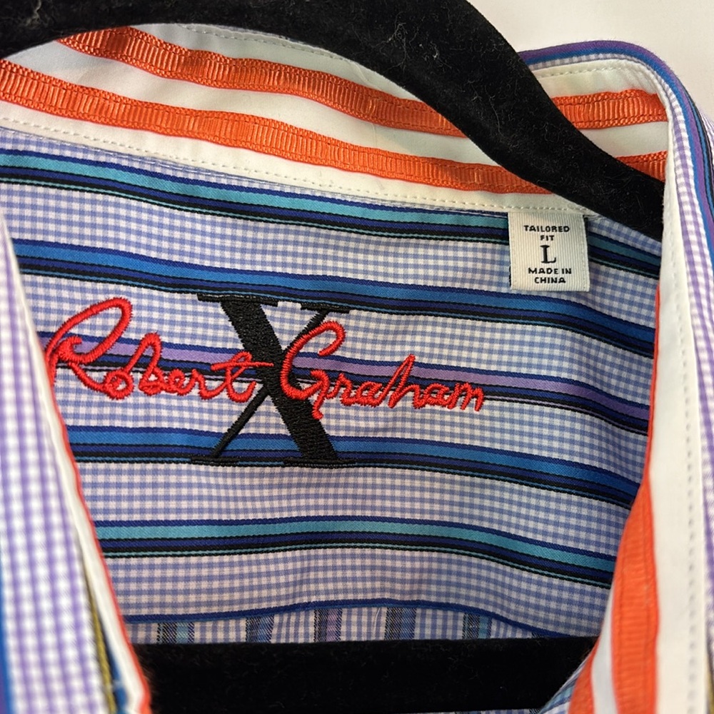 EUC Robert Graham X Collection szL Blue Striped Men's Shirt… - Picture 5 of 10